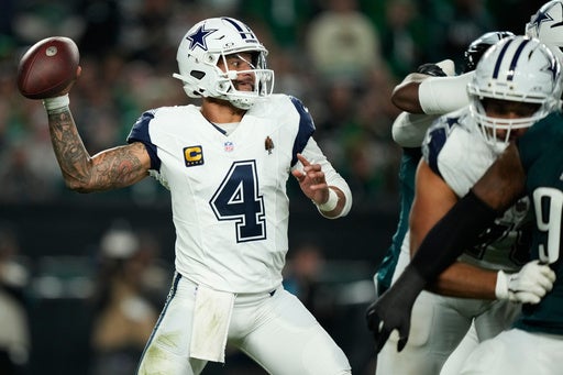 Dak Prescott throws 3 TD passes, Javonte Williams runs for 155 yards as Cowboys beat Eagles 38-21 — WHEC News10NBC (Rochester)